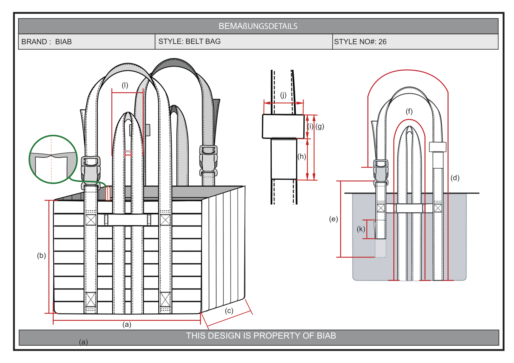 Belt Bag — dimensioning details sheet
