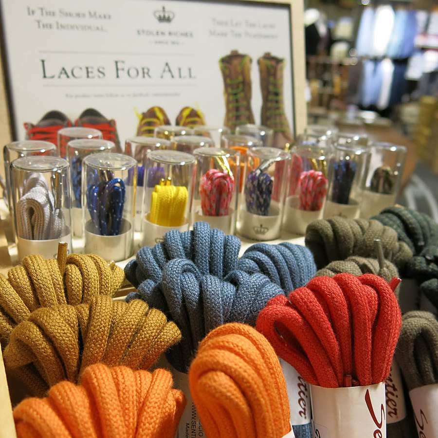 Lace display — a wall of colours, one product category