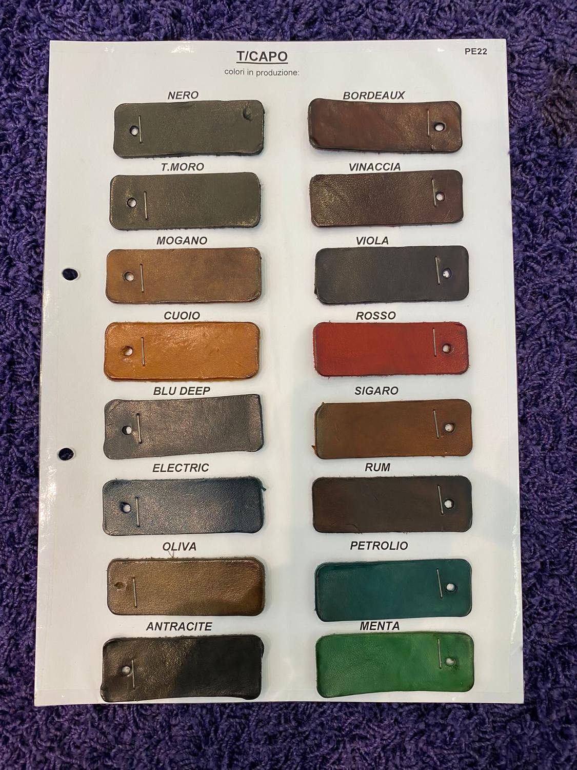 Leather colour card, production shades