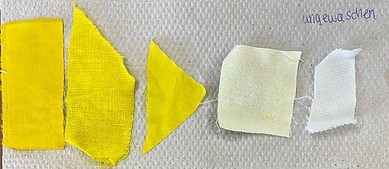 Five fibre samples after the acid bath, before washing