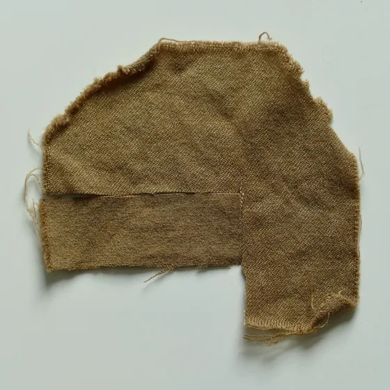 Wool dyed with pomegranate after alum and iron sulphate &mdash; olive brown