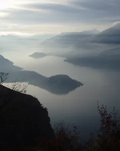 Lake Como in morning mist